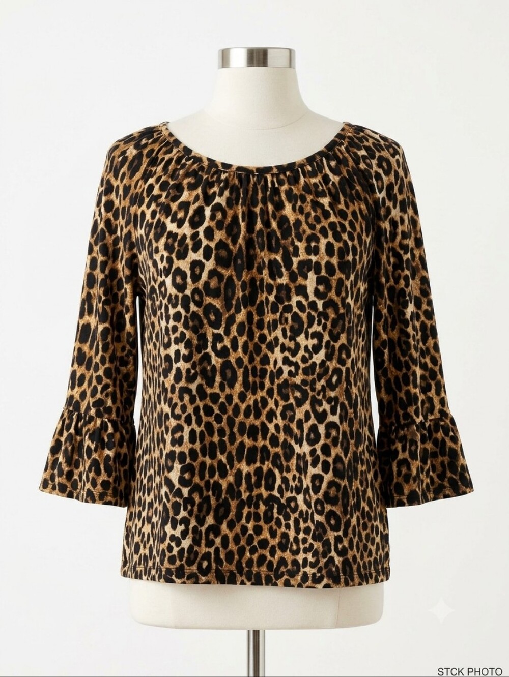 Michael Kors Leopard Print Bell-Sleeve Women's Top, Size Medium